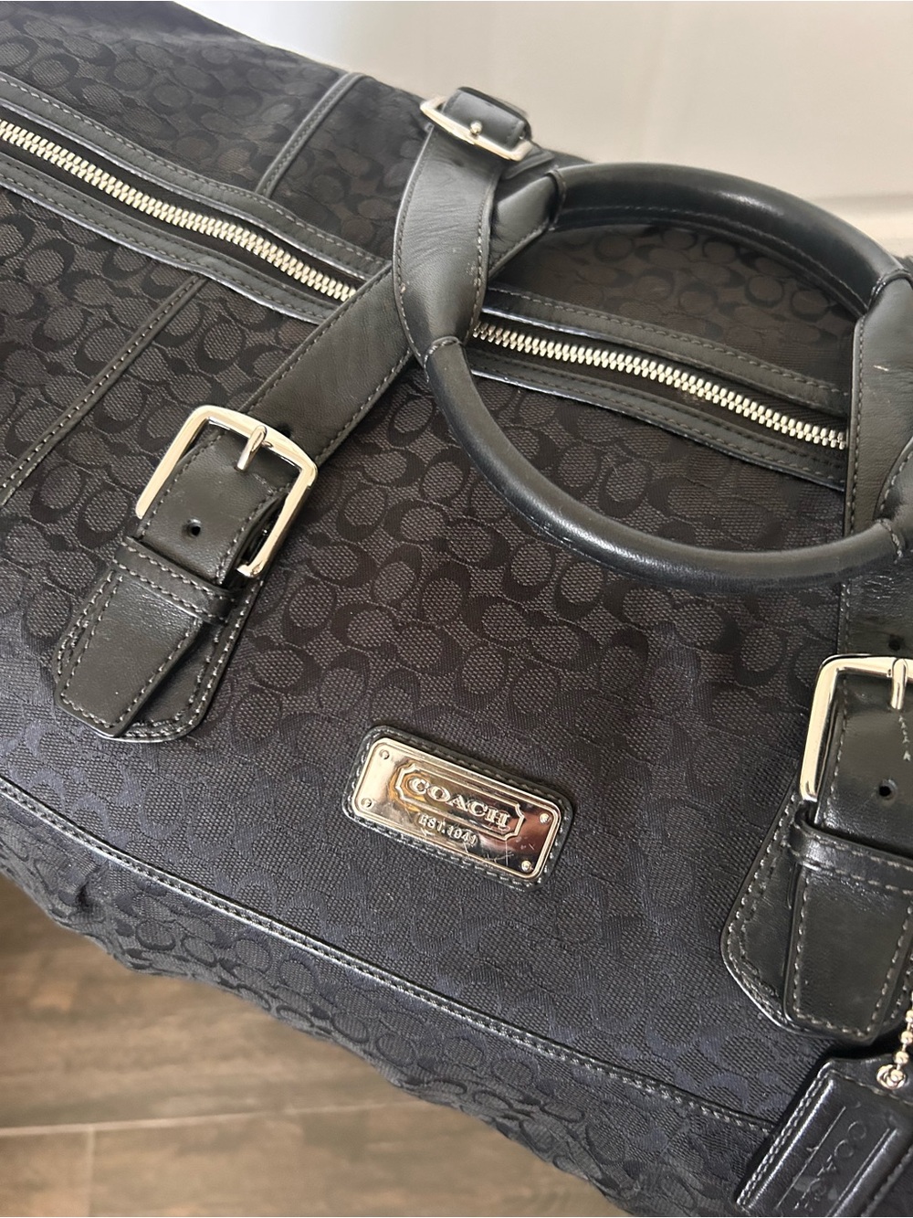 Coach Black Signature Logo Duffel with Leather Trim - Picture 5 of 11